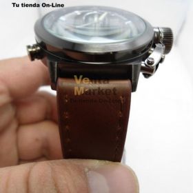 Reloj Análogo Digital Caja Metálica Pulsera Cuero